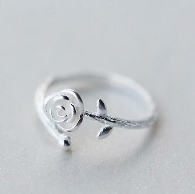 #ad Super Adorable Flower Rose Bud Silver Adjustable Band Ring