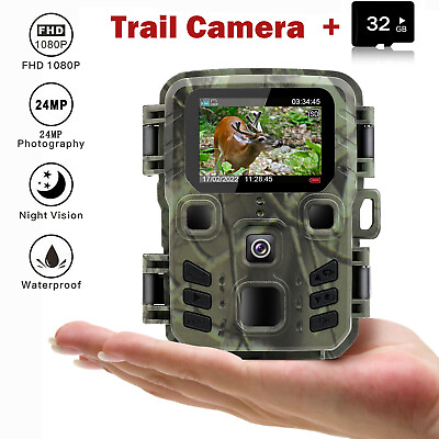 #ad 24MP Mini Hunting Trail Camera 1080P Wildlife Trap Night Vision Scout32GB Card