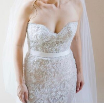 #ad David Antonio Modern unique wedding dress size 4 pre owned