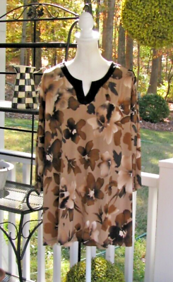 #ad Susan Graver liquid knit 3 4 sleeve top shirt tunic 2X floral casual career r