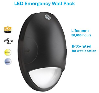 #ad 15W LED Emergency Wall Pack w Battery Backup CCT Selectable IP65