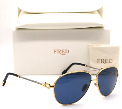 #ad NEW FRED FG40001U 30V GOLD SILVER CABLE W BLUE LENS AUTHENTIC SUNGLASSES 61 12