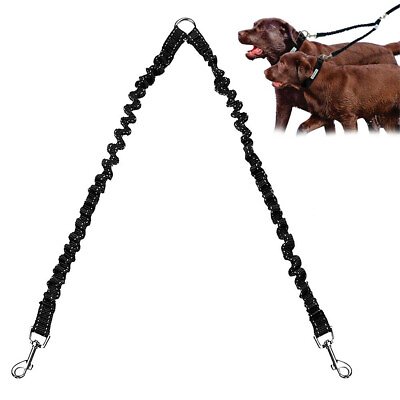 #ad Elastic Bungee Double Ended Dog Lead Walk 2 Dogs Coupler Leash Walking Duplex US