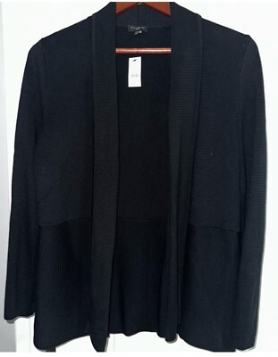 #ad Talbots Womens Wool L Petite Open Cardigan 100% Italian Merino Sweater Black