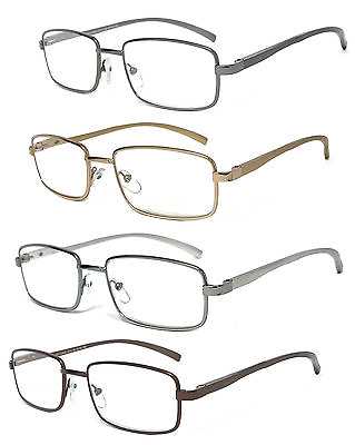 #ad Premium Quality Retro Rectangle Metal Frame Reading Glasses Spring Hinge Temple