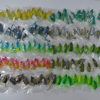 #ad 100Pcs Hollow Body Frog Fishing Lures Topwater Rubber Frog Kit 5.5cm 10 Colors