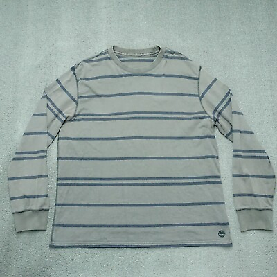 #ad Timberland Long Sleeve Shirt Men Size 2XL Beige Gray Stripe Cotton Blend