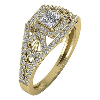 #ad Split Shank Halo Solitaire Ring I1 G 1.05 Ct Princess Round Diamond Solid Gold