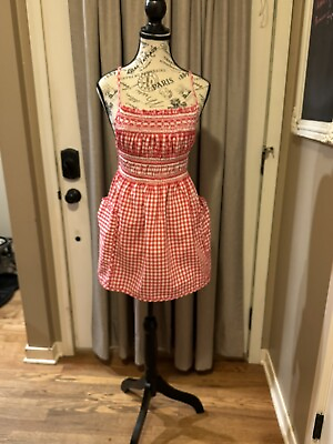 #ad Vintage Gingham Red And White Full Apron