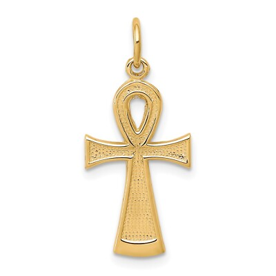 #ad 10K Yellow Gold Solid Flat Backed Ankh Egyptian Cross Pendant