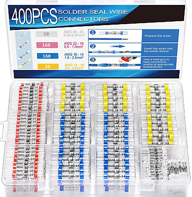 #ad 400x Waterproof Heat Shrink Solder Seal Sleeve Wire Butt Connectors Terminal kit