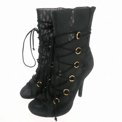 #ad Size36 Dolce Gabbana Open Toe Lace Up Booties Boots Sandals Shoes Black Ladies