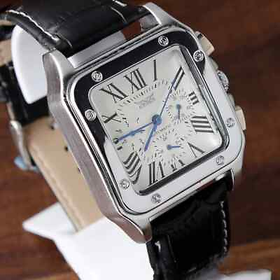#ad Unique Square Automatic Mechanical Self Winding Men Watch Leather Strap Watch $43.75