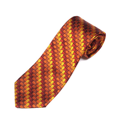 #ad PAUL STUART Red Orange Brown Woven Rainbow Lattice Men#x27;s Silk Neck Tie
