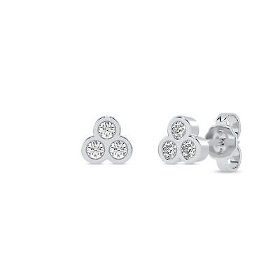 #ad 14k White Gold 0.25Ct TDW Lab Created Round Diamond Three Stone Stud Earrings