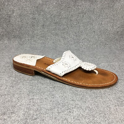 #ad Jack Rogers Flip Flops Sandals Shoes Womens Size 6 White Leather Slide Thong