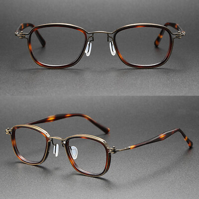 #ad Women Mens Titanium Acetate Eyeglass Frames Rectangular Retro Glasses Frame RX N