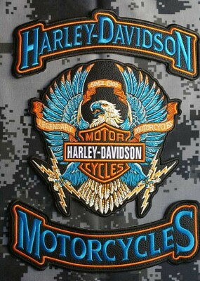 #ad Harley Davidson Eagle Rockers Patches For Jacket Turquoise Color. Sew 3P