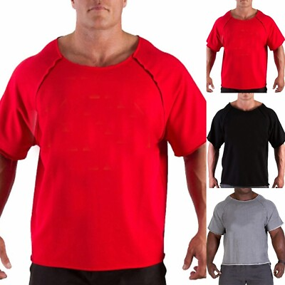 #ad New Men Casual Round Neck Comfy T shirt Fitness Wear Bodybuilding Workout Sports
