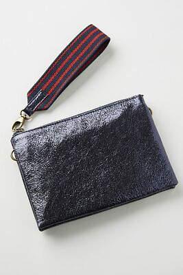 #ad NEW Anthropologie Jackson Metallic Leather Pouch blue color