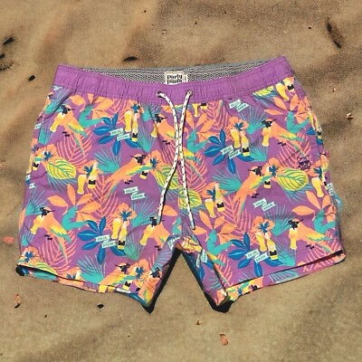 #ad Party Pants Men#x27;s Size XL Parrot with Sunglasses Print Linerless Swim Trunks