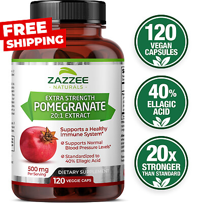 #ad Extra Strength Pomegranate 20:1 Extract 40% Ellagic Acid 500 mg 120 Vegan Caps