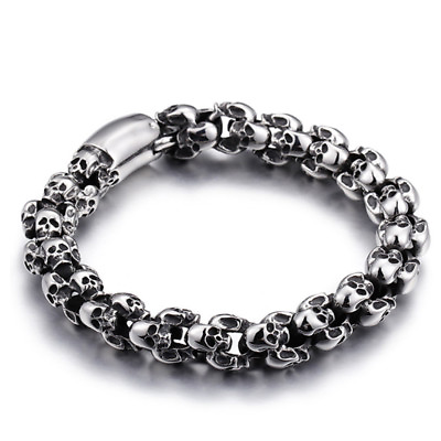 #ad Men#x27;s 361L Stainless Steel Bracelet Gothic Skull Link Biker Silver Gift