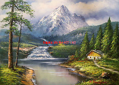 #ad 12x16quot;100% hand painted oil flatLandscape Mountain Lake Forest Water Fall Villa