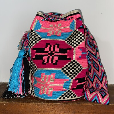 #ad Authentic 100% Wayuu Mochila Colombian Bag Large Size Gorgeous Neon girly colors