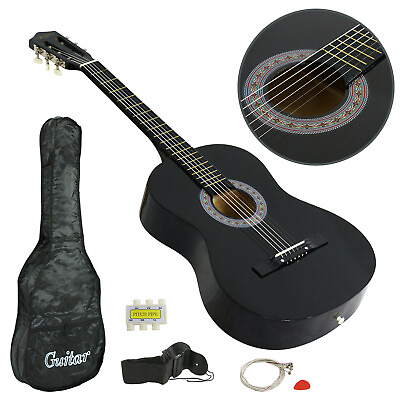 #ad 38quot; Full Size Acoustic Guitar Adult Kids Beginners Black Guitar with Guitar Pick