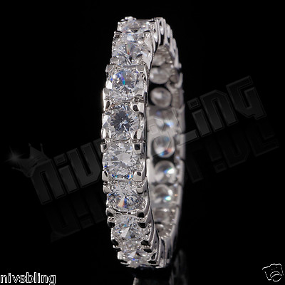 #ad 18K White Gold Plated Lab CZ Eternity Wedding Engagement Band Women#x27;s Ring