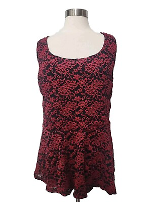 #ad TORRID Woman 2 Red Black Lace Top Stretch Sleeveless Peplum Pullover 2X Lined