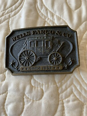 #ad Vintage Wells Fargo amp; Company Bronze Belt Buckle Heavy Patina 1973
