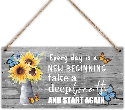 #ad Butterfly Wood Hanging Decor Sign Every Day Is a New Beginning Rustic Wood Fro