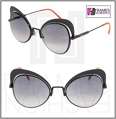 #ad FENDI EYESHINE FF0247S Matte Black Coral Metal Sunglasses Round Runway 0247