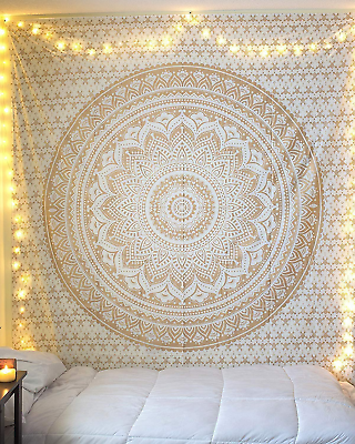 #ad Hippie Mandala Ombre Tapestry Wall Hanging Indian Maditation Golden Gypsy Bohe
