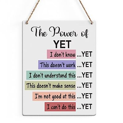 #ad Rustic Growth Mindset Wood Decor Sign Colorful the Power of Yet Quote Printed...