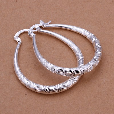 #ad 925 Sterling Silver Hoop Pierced Earrings L4