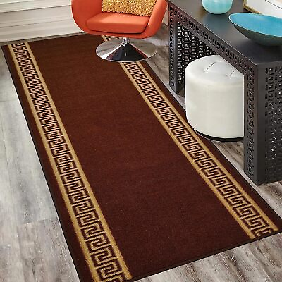 #ad Custom Size Rubber Collection Meander Design Brown Non Slip Washable Runner Rug