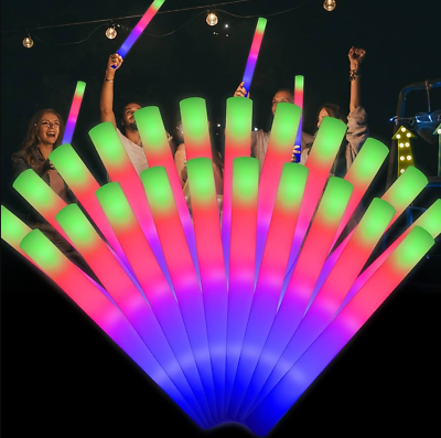 #ad LED Light Up Foam Sticks Batons Soft Tube Glow Wands Rally Rave Party UPGRADED