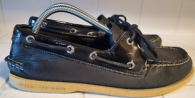 #ad Sperry Top Sider Authentic Vintage Leather Boat Shoes Men#x27;s 9.0 Black Patent HTF