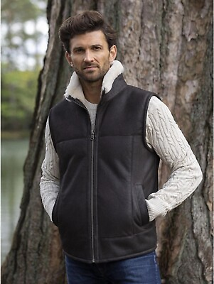 #ad Men#x27;s Dark Brown Sheepskin Leather amp; 100% Genuine Sheepskin Wool Gilet Vest