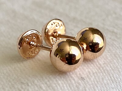 #ad 18k solid real Rose gold earrings: ball earrings • screw back