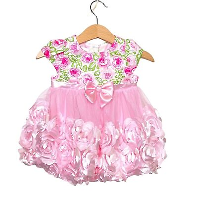 #ad Nannette Baby 6 9 Months Baby Girl 3D Pink Floral Dress