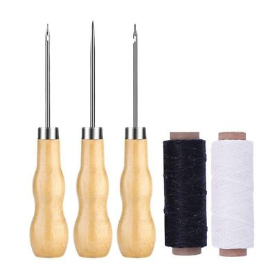 #ad 5x Leather Stitching Tools Kit Hand Sewing Awls Waxed Thread Shoes Canvas Repair