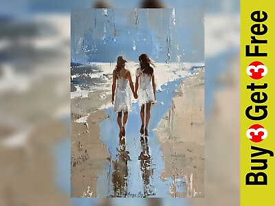 #ad Traditional Impasto Oil Painting Print Beach Walk Print 5quot;x7quot; on Matte Paper