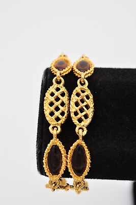 #ad Vintage Cabochon Bezel Bracelet Amber Gold Multi Chain Linked NOS 1980s BinAW