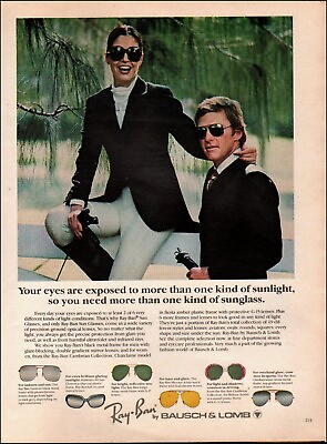 #ad 1977 Vintage ad Ray Ban Sunglasses Horse riding fashion Glasses 08 03 23