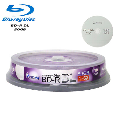 #ad 10 Pack Smartbuy Blu ray BD R BDR DL Dual Layer 6X 50GB Logo Top Recordable Disc
