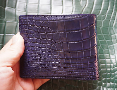 #ad Real Alligator Crocodile Wallet SKIN Leather Bifold Men#x27;s Blue Handmade #M88